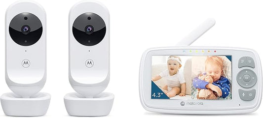 Motorola Nursery Baby Monitor Long Range with 2 Cameras and Audio, 4.3" Screen, 2-Way Audio VM34, No WiFi Needed, Manual Tilt/Pan, Digital Zoom, Lullabies, Temperature Sensor