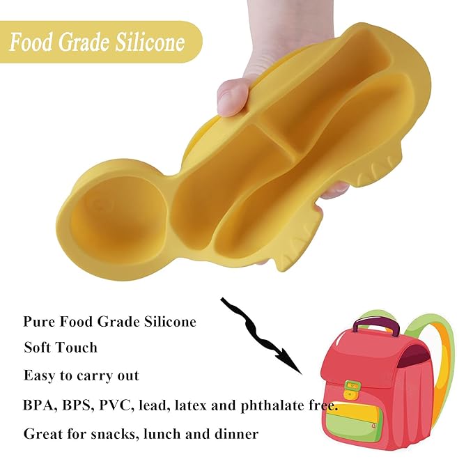 Baby plates with Suction,Silicone Suction Plates for Baby Toddler Kids BPA Free Microwave Dishwasher Safe -Plate yellow tortoise sets