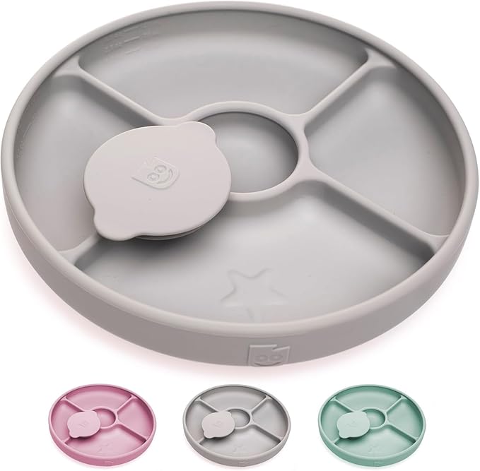 TalkTools Bitsy Silicone Baby Suction Plate with Lid – Divided Toddler Plate for Self-Feeding, Non-Slip, BPA-Free, Dishwasher & Microwave Safe Kids Mealtime Plate.