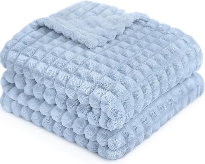 HOMRITAR Baby Blanket for Boys Soft Fluffy Fleece Toddler Blanket Stereoscopic Grid, Warmer Comfort Reversible Lightweight Bed Blankets for Infant or Newborn (Blue, 30 x 40 Inch)