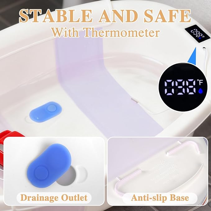 Baby Bathtub, Baby Bath Tub with Thermometer & Soft Cushion, Collapsible Infant Bathtub for Newborn to Toddler 0-36 Months, Quick Use & Portable for Travel(Purple)