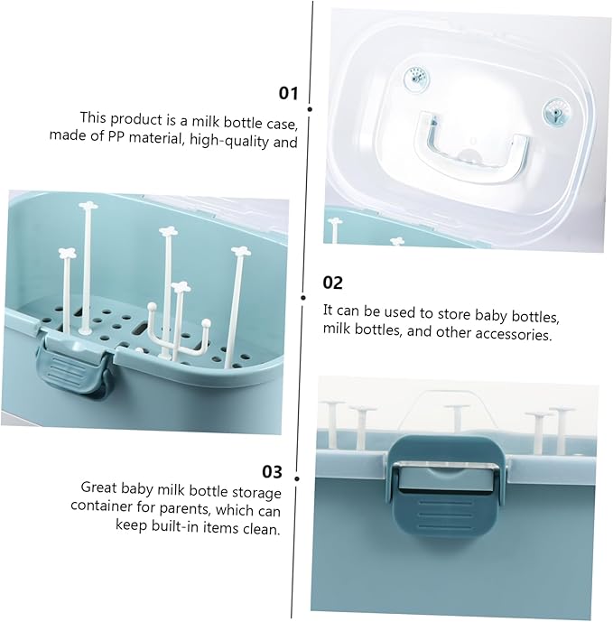 NUOBESTY Baby Bottle Drying Rack with Cover Portable Nursing Bottle Storage Box Baby Bottle Holder Dinnerware Organizer for Home Kitchen Blue