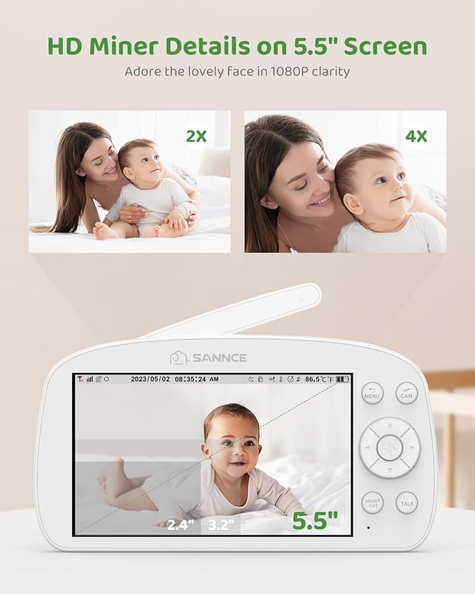 SANNCE Baby Monitor with 1080P Camera & Night Light,5.5" Baby Monitor with Temperature and Sound Alarm, PTZ,IR Night Vision,Power Reminder,1000ft Range