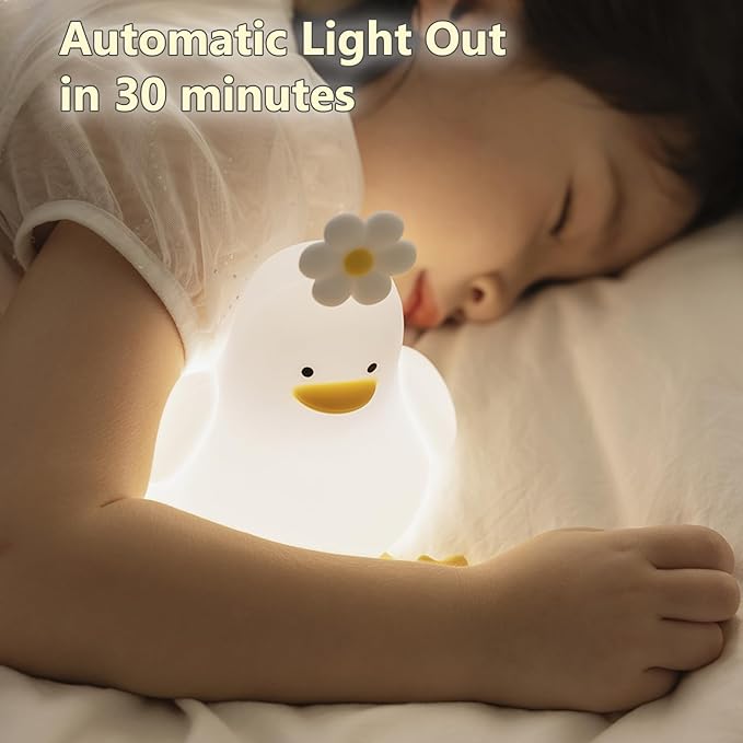 Cute Cartoon Nursery Night Lights, Animal Design Safe Silicone Soft LED Nursery Lamp for Toddler Room Decoration (Flower Duck)