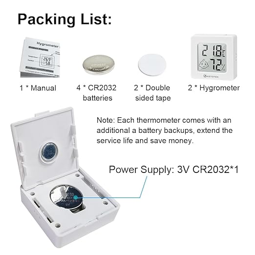 KETOTEK 2 Pack Mini Thermometer Hygrometer Indoor Humidity Monitor Digital Temperature Humidity Gauge Meter with for Bedroom Greenhouse Cellar
