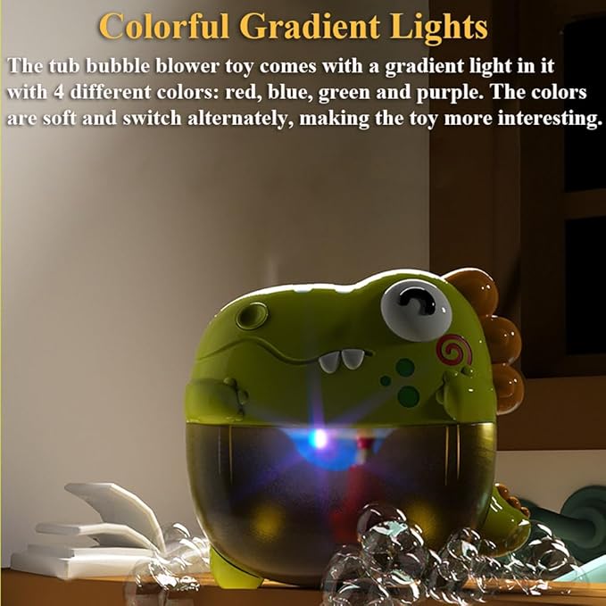 Dinosaur Bathtub Bubble Maker Toy, Dino Tub Bubble Blower Toy Electric Bubble Machine Bath Toy with Colorful Gradient Lights and Joyful Music, No Special Bubble Solution Needed
