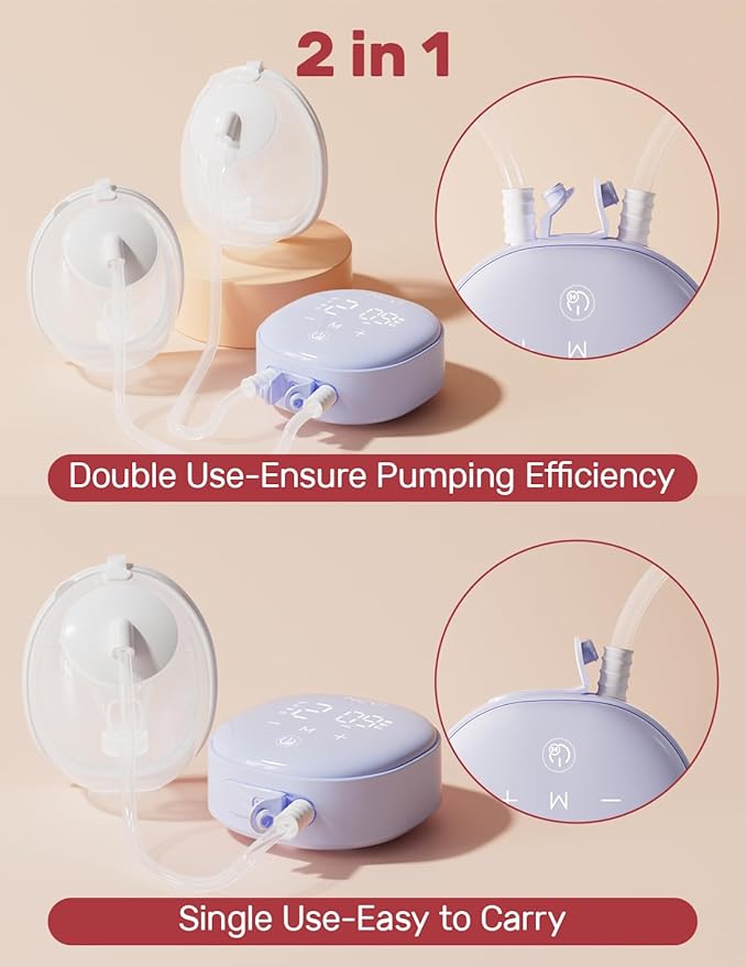 NCVI Wearable Breast Pump Hands Free with 21/24mm Flange, Portable Breastfeeding Pump with Motor Buckle for Travel & Work Equipped with Third-Generation Anti-Spill Collection Cups (On-The-Go Size)