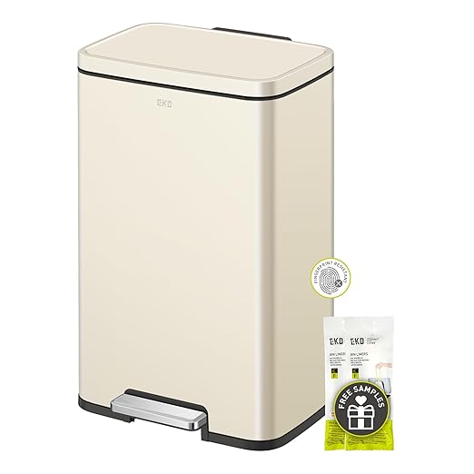 EKO Madison Vanilla Stainless Steel 50 Liter/13.2 Gallon Step Trash Can with Inner Liner - Fingerprint Resistant Finish