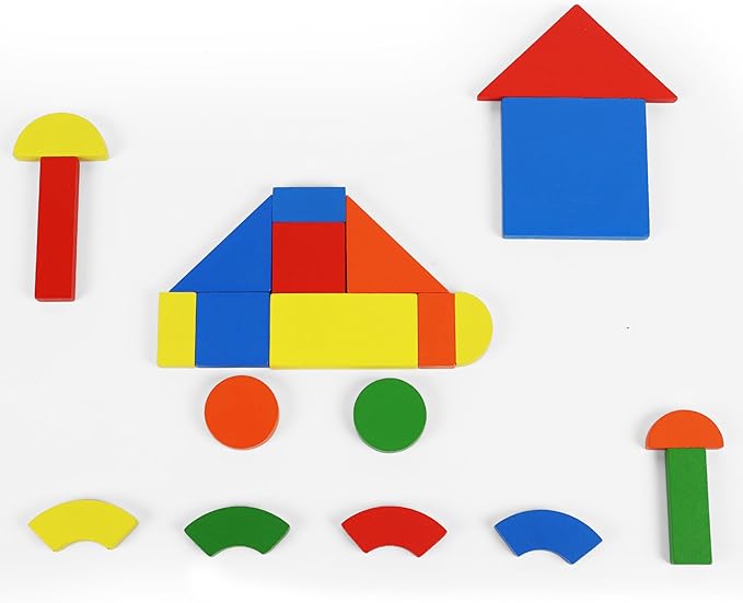 Wooden Magnetic Blocks Toys - Shape Pattern Building Block - Large Tangram Puzzles for Kids - Geometric Creative Development Toys Montessori Learning Material - Stocking Fillers Stuffers 3 Years