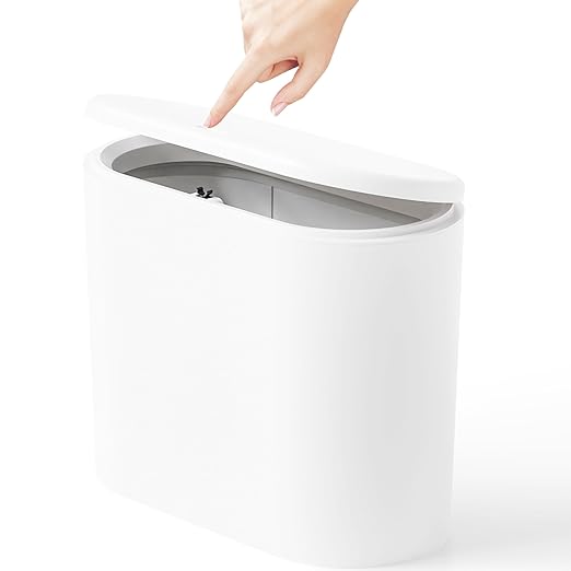 Yieach White 12L Pet/Dog Proof Bathroom Trash Can with Lid,3.17 Gallon Slim Trashcan and Skinny Small Covered Trash Can for Kitchen,Office,RV,Bedroom and Dorm,Plastic Covered Wastebasket,Garbage Can