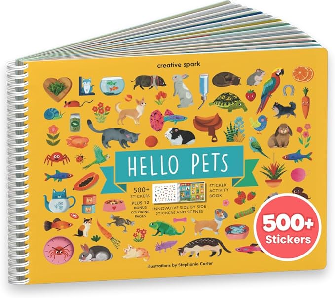 Cupkin Pet Animal Sticker Book Activity for Kids, Toddler Airplane Travel Essentials, 500+ Cat Stickers for Kids + 12 Scenes + 12 Coloring Book Pages, Animal Lover Children's Gift, Crafts Ages 2-8