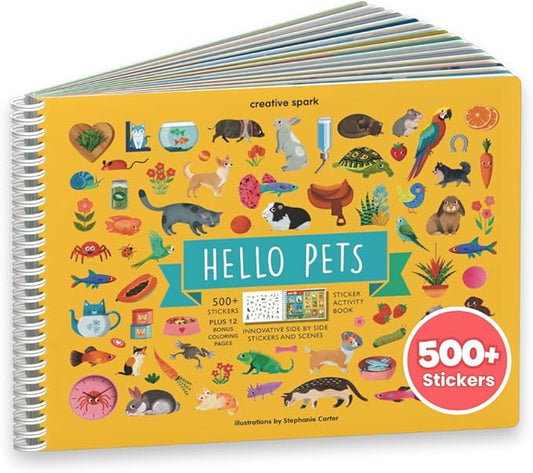 Cupkin Pet Animal Sticker Book Activity for Kids, Toddler Airplane Travel Essentials, 500+ Cat Stickers for Kids + 12 Scenes + 12 Coloring Book Pages, Animal Lover Children's Gift, Crafts Ages 2-8