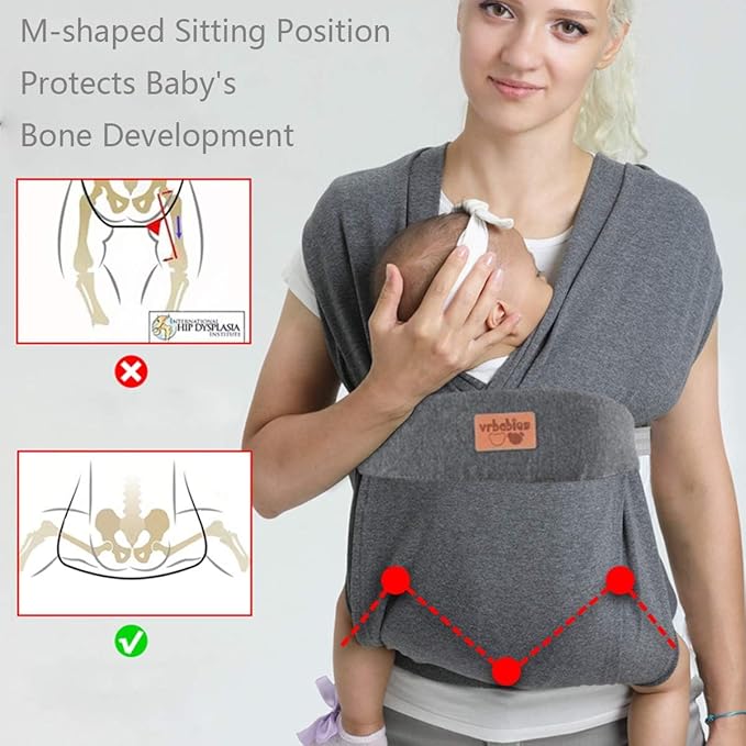 Baby Wraps Carrier Sling, Baby Carrier for Newborns and Toddlers,Skin-Friendly and Soft Front Baby Carrier Wrap Perfect Newbron Gifts (Grey, Cotton)