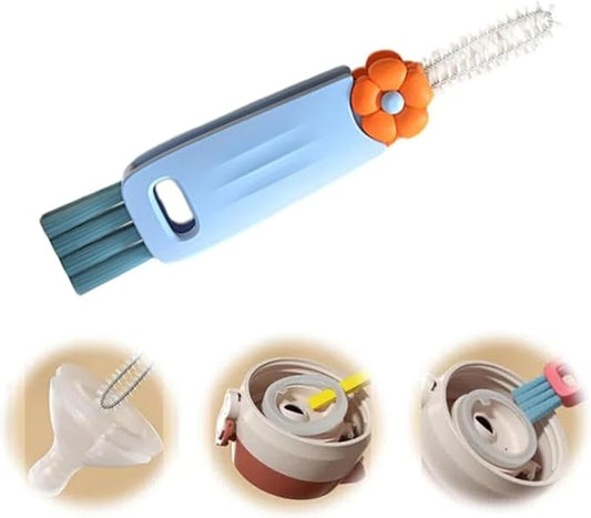 3 in 1 Cup Lid Cleaning Brush, 2025 New Cup Lid Cleaner with Brush, Multifunctional Portable Crevice Cleaning Brush Set for Baby Bottle Gap Tight Spaces, Home Kitchen Cleaning Tools (Blue)