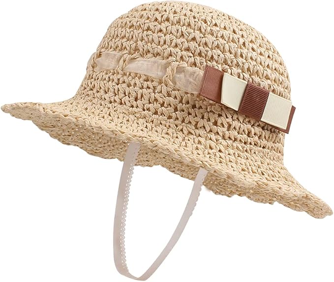 Baby Girl Straw Hat Outdoor Baby Sun Protection Hats Summer Bowknot Beach Cap for Infant Toddler Girls