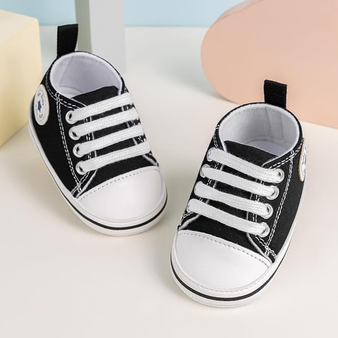 Meckior Baby Girls Boys Canvas Sneakers Soft Sole High-Top Ankle Infant First Walkers Crib Shoes