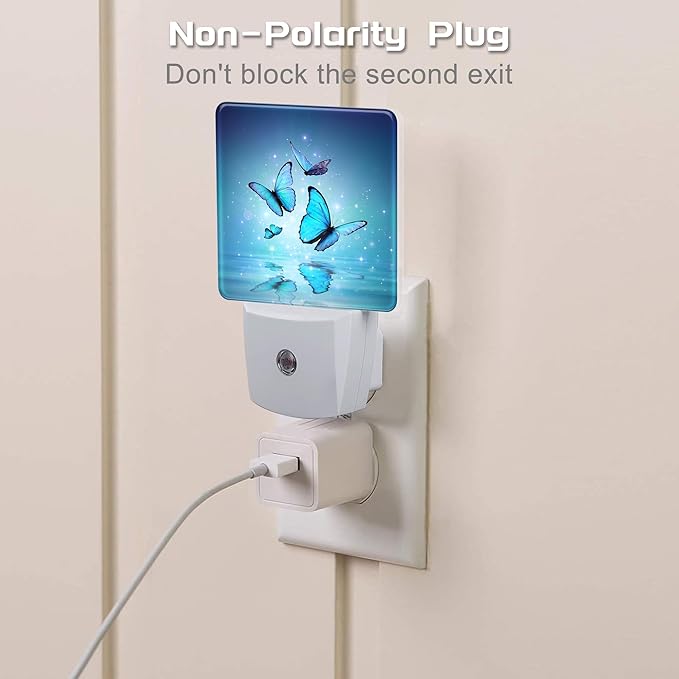 Magic Butterflies on Water Night Light for Kids, Blue Glowing Butterfly Night Light Plug in with Dusk to Dawn Sensor, 0.5w Energy Saving Sleep Friendly Nightlight for Hallway Stairway Kitchen Bedroom