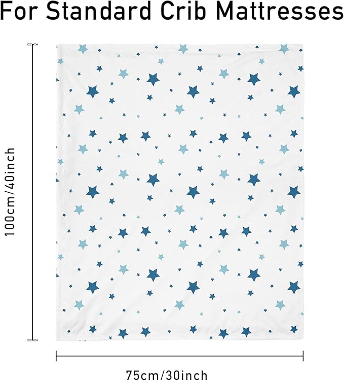 Baby Blankets for Unisex Boys Girls, Soft Nursery Crib Blankets with Dotted Fleece Back for Newborns Toddlers 30x40 Inch Blue Star Bed Throws