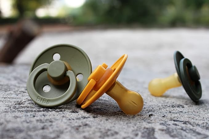 BIBS Pacifiers Colour Collection | Natural Rubber Baby Pacifier | Set of 2 BPA-Free Soothers | Made in Denmark | 6+ Months (Pack of 2) | Olive/White