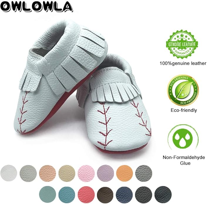 OWLOWLA Baby Moccasins Soft Sole Leather Baby Shoes Infant Toddler Pre-Walker Shoes Baby Boy Girl