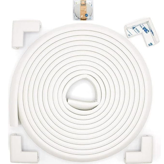 Roving Cove Slim-Fit Corner Edge Protector for Baby Proofing (Small 15ft Edge 4 Corners), Furniture Safety Bumper Guard, Soft NBR Rubber Foam, 3M Adhesive, Oyster White (Off White)