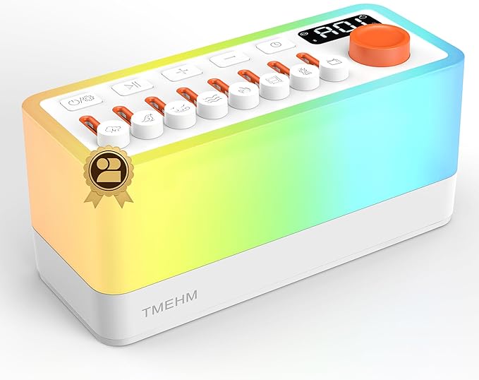 3-in-1 Sleep Sound Machine with 8 Mixable Nature Sounds, Portable Bluetooth Speaker & 12-Color Night Light, White Noise, Sleep Timer & Breathing Exercises for Babies, Kids, and Adults