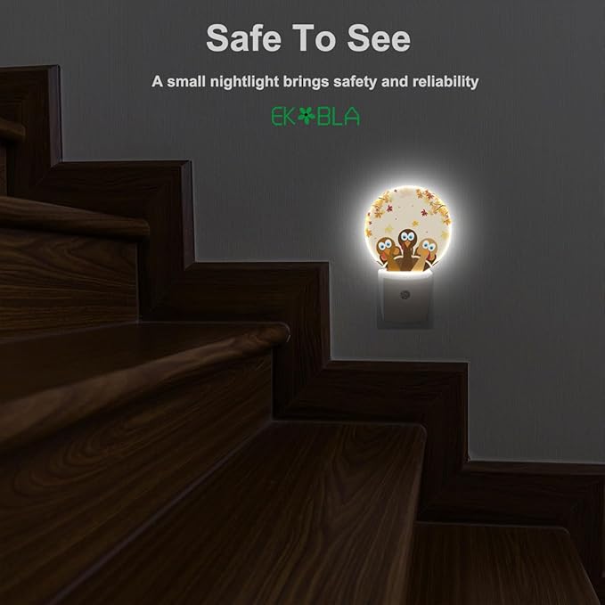 EKOBLA Thanksgiving Day Turkey Nightlight Autumn Red Maple Leaf LED Night Light Plug into Wall with Dusk to Dawn Light Sensor for Bedroom Living Room Kitchen