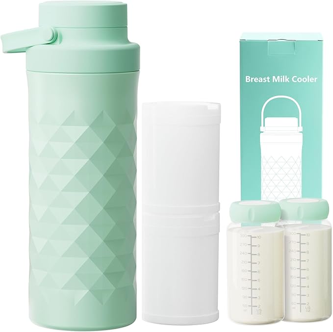 Mosthink 22oz Breast Milk Cooler Bottle, 360°Cooling Keeps Milk 24 Hours Fresh Portable Breastmilk Chiller with 2pcs Baby Storage Bottle for Travel & Outdoor Use, Breastfeeding Essentials