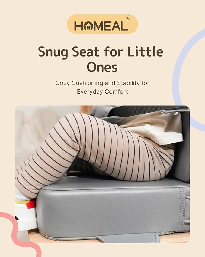 HOMEAL Toddler Booster Seat for Dining Table with Backrest and Adjustable Straps, Breathable Booster Seat for Kitchen Chair, Portable Non-Slip Bottom Booster Seat for Table, Light Grey