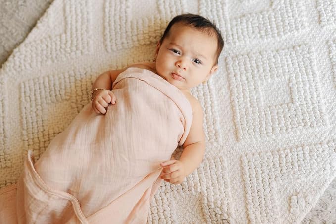 Ely's & Co. Cotton Muslin Swaddle Blanket with Scallop Trim, 1-Pack for Baby Girl— 100% Cotton Muslin Extra-Large Swaddle Blankets (47” x 47”) Pink with Scallop