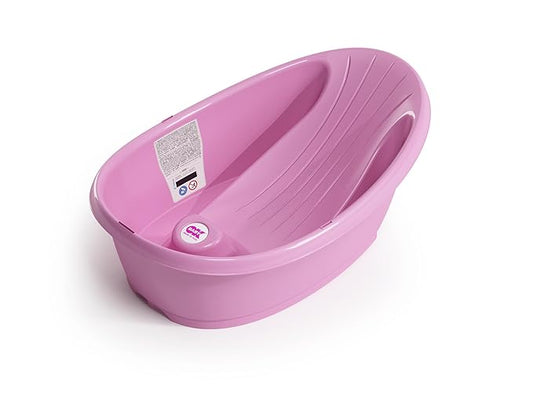 BEABA by OKBaby, Onda Baby Bath, Ergonomic Multi-Position tub for Infants and Babies up to 12 Months, Integrated Water Thermometer, Made in Italy, Pink
