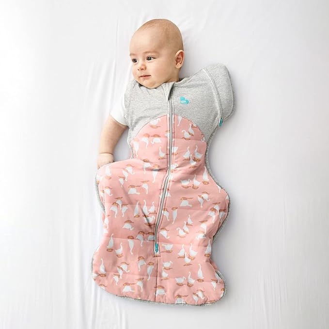 Love to Dream Swaddle UP Transition Bag Warm 2.5 TOG, Pink Silly Goose, Medium 8-13lbs, Patented Zip-Off Wings, Gently Help Baby Safely Transition from Being Swaddled to Arms Free Before Rolling