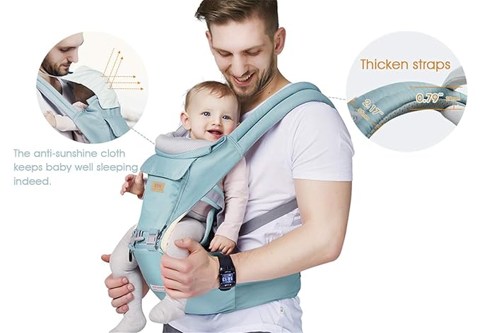 Ergonomic Baby Carrier with Hip Seat, 360° Positions, Soft and Breathable, All Seasons, for Newborns and Toddlers, Hiking Shopping Travelling