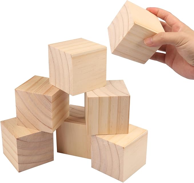 8 Packs Wooden Blocks for Crafts, 3.15 Inch Pine Wood Cubes, 8 x 8 x 8 cm Wooden Cubes for Paint, Stamp, Decorate, DIY Projects and Personalized Gifts,by GNIEMCKIN.