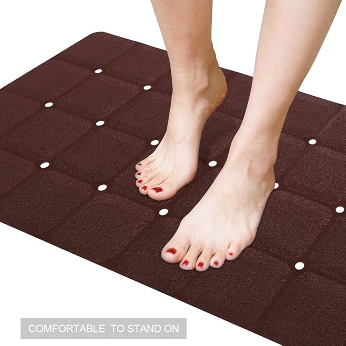 Foldable Non Slip Silicon Bath Mat Bathtub mat no Suction Cups for Textured Tub and Reglazed Tub (Chocolate, 28-inch x 14-inch)