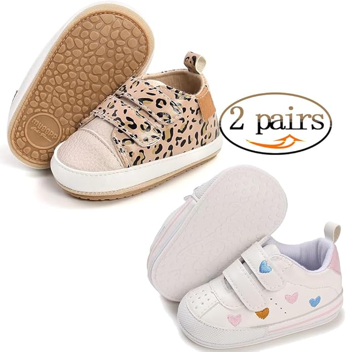 2Pairs Baby Shoes,Boys Girls Non-Slip Rubber Sole Sneakers,Unisex Infant Soft Lightweight First Walking Crib Shoes