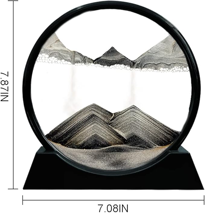Aoderun Moving Sand Art Picture Round Glass 3D Deep Sea Sandscape in Motion Display Flowing Sand Frame Relaxing Desktop Home Office Work Decor (7", Black)