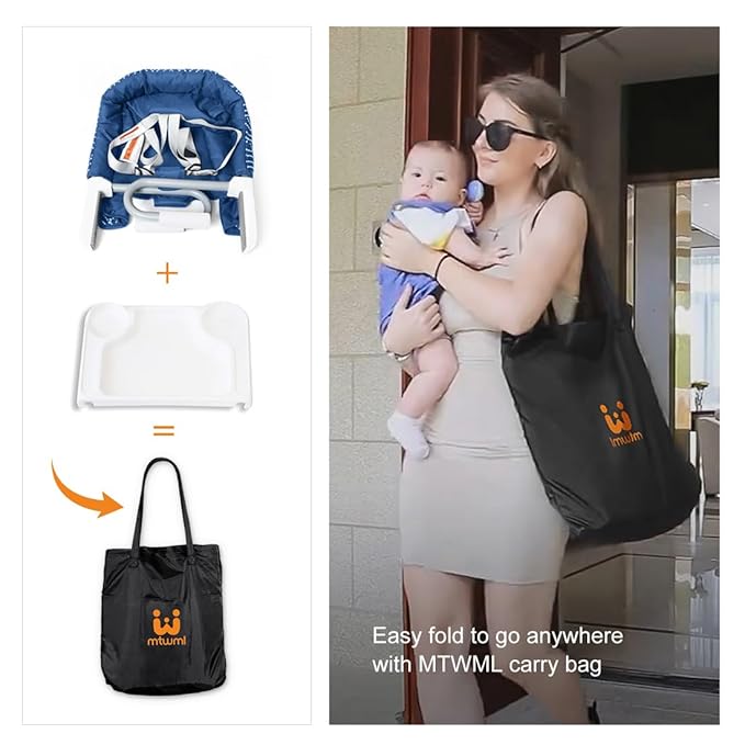 MTWML Hook On High Chair with Tray,Portable Baby High Chair That Attaches to Table,Clip On Fast Table Seat for Babies and Toddlers.Baby Feeding Seat for Dining Tables and Counter(Stripe-Blue)