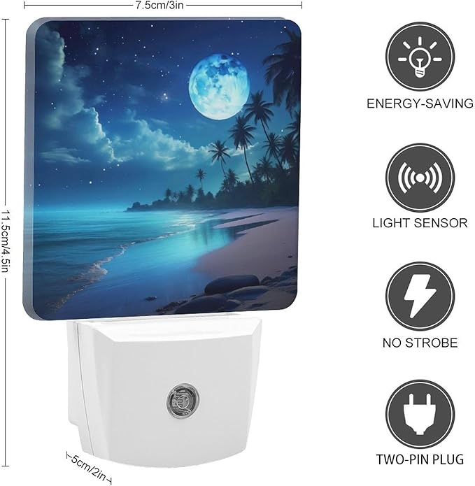 Moon Beach Night Light, Plug into Wall Decor Nightlights for Bedroom, Bathroom, Hallway, Kitchen, with Dusk to Dawn Light Auto Sensors LED Night Lights for Boys Girls Women Men Room Gifts