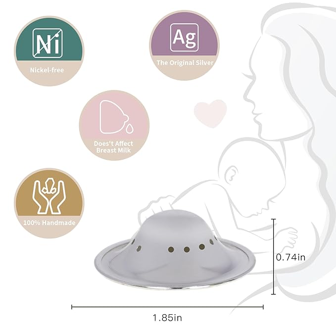 999 Silver Nursing Cups Breathable Design, 999 Silver Nipple Shields Nickle-Free, Silver Nipple Shields for Nursing Newborn Breathable Design