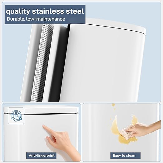 Arlopu13.2 Gallon Step Trash Can, Stainless Steel Garbage Bin, Soft-Close Rubbish Bin with Removable Plastic Inner Bucket, Fingerprint-Proof, Lid Dustbin, Suit for Kitchen Home (White, 50L)