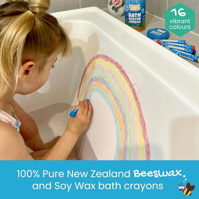 Honeysticks Jumbo Bath Crayons Non Toxic (16 Pack) for Toddlers 1-3 and Kids 4-8, Natural Beeswax Crayons, Food-Grade Colors, Fragrance Free, Non Irritating, Bath Toys for Bathtub, Shower, Gift