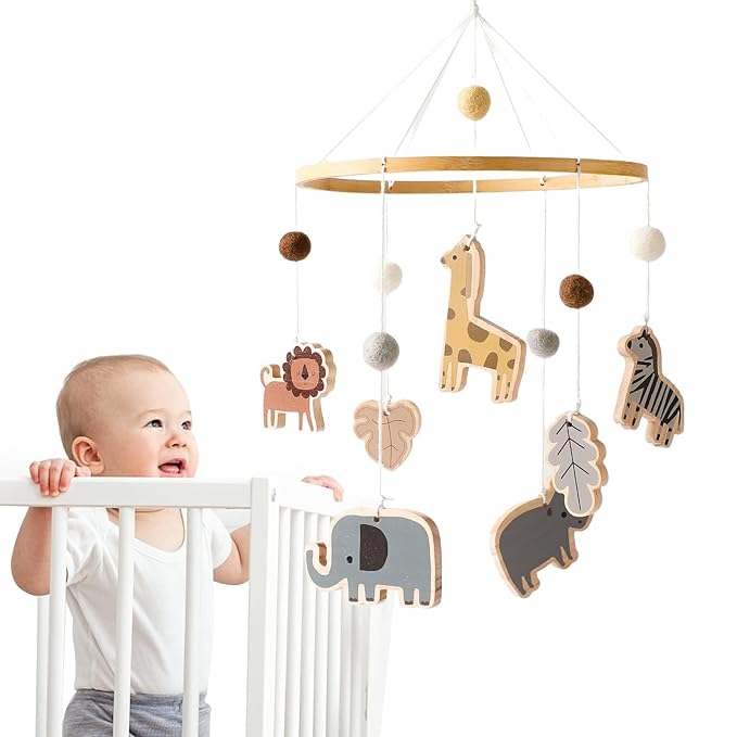 Baby Mobile for Crib - Jungle Animals Baby Mobile - Nursery Safari Mobiles for Girl or Boy | Gender Neutral Handmade Mobiles| Wild Animals Ceiling Mobile