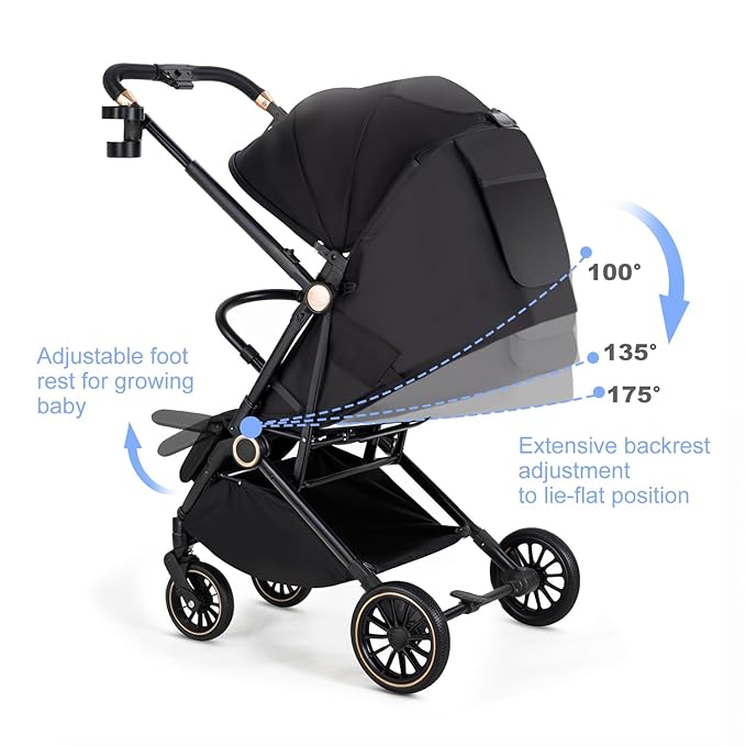 Baby Stroller, 3 in 1 Folding High Landscape Infant Strollers Convertible Strollers with Large UPF 50+ Canopy and Cup Holder (Black)
