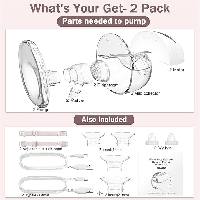 Wearable Breastfeeding Pump,4 Modes & 12 Levels, Hands Free Breast Pump, Portable Double Pump,Electric Breast Pump,Lightweight,Painless Comforts, Flange Sizes (19/21/mm) (White 2 Pack)