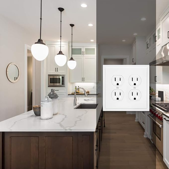 Modern Edge Decorative Wall Plate Switch Plate Outlet Cover, Durable Solid Zinc Alloy (Double Duplex, White)