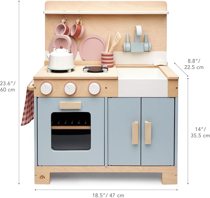 Tender Leaf Toys - Mini Chef Home Kitchen - Wooden Kitchenette Fully Equipped with Accessories for Pretend Cooking - Develops Social, Creative & Imaginative Skills - Learning Role Play - Age 3+