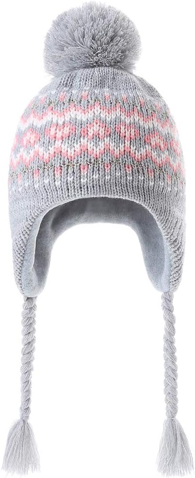 Moon Kitty Girls Knit Hats Winter Fleece Lining Skiing Winter Caps with Warm Ear Flap