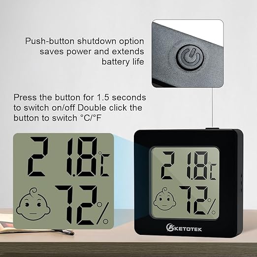 KETOTEK 5 Pack Digital Hygrometer Indoor Thermometer Mini Temperature and Humidity Monitor with Comfort Indicator for House Baby Room Office