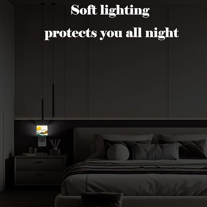 Boho Sun and Abstract Mountains Night Light,Plug Into Wall Decor for Stairway,Hallway,Kitchen,Dusk to Dawn Sensor Nightlights for Boys/Girls/Women/Men Room Gifts